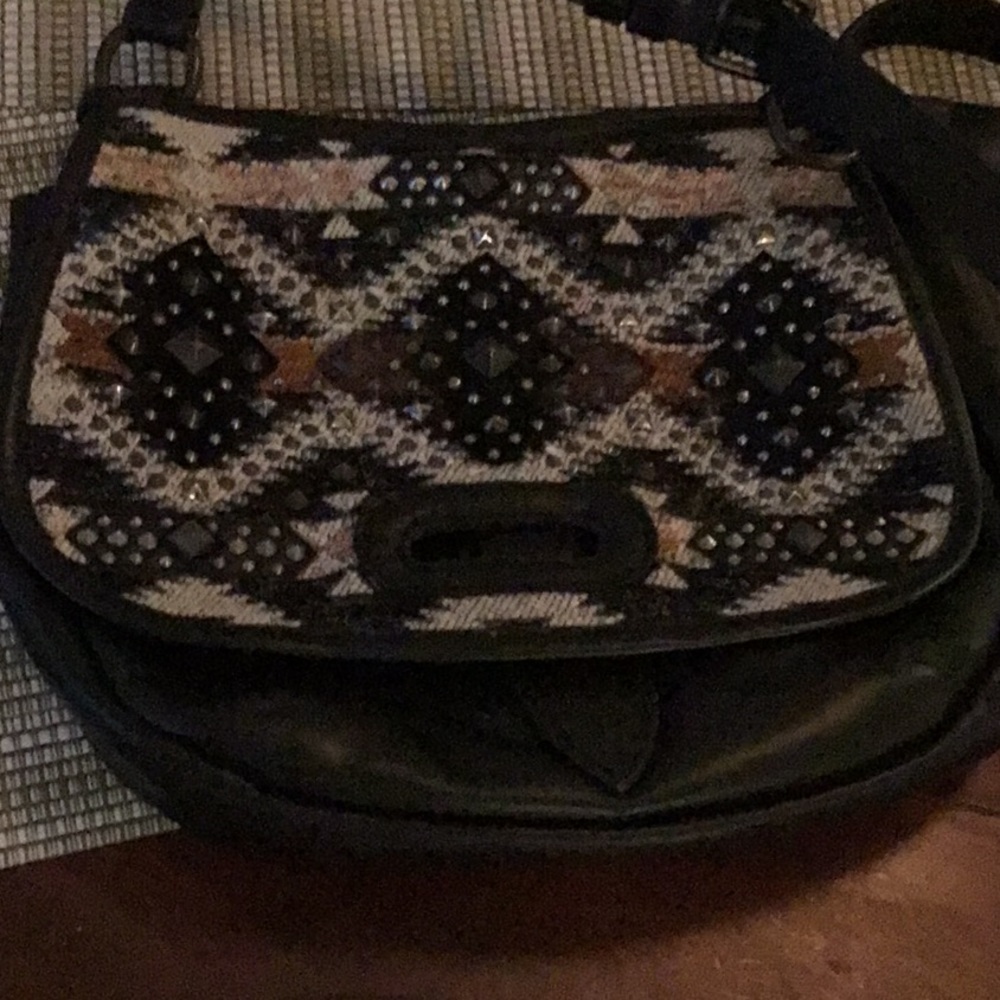 Frye Leather Boho Crossbody Leather Fabric Studs